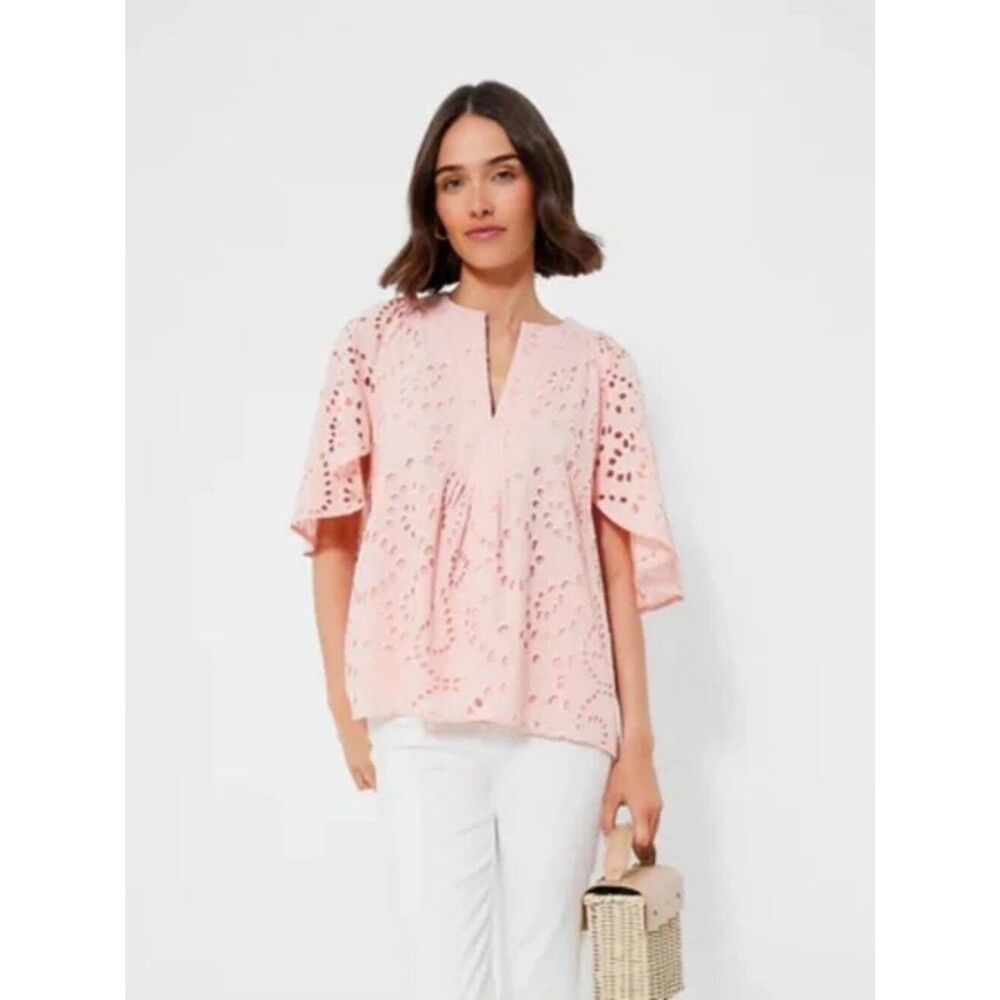 Tuckernuck Pink Salt Eyelet Finley Flutter Sleeve Top XXS